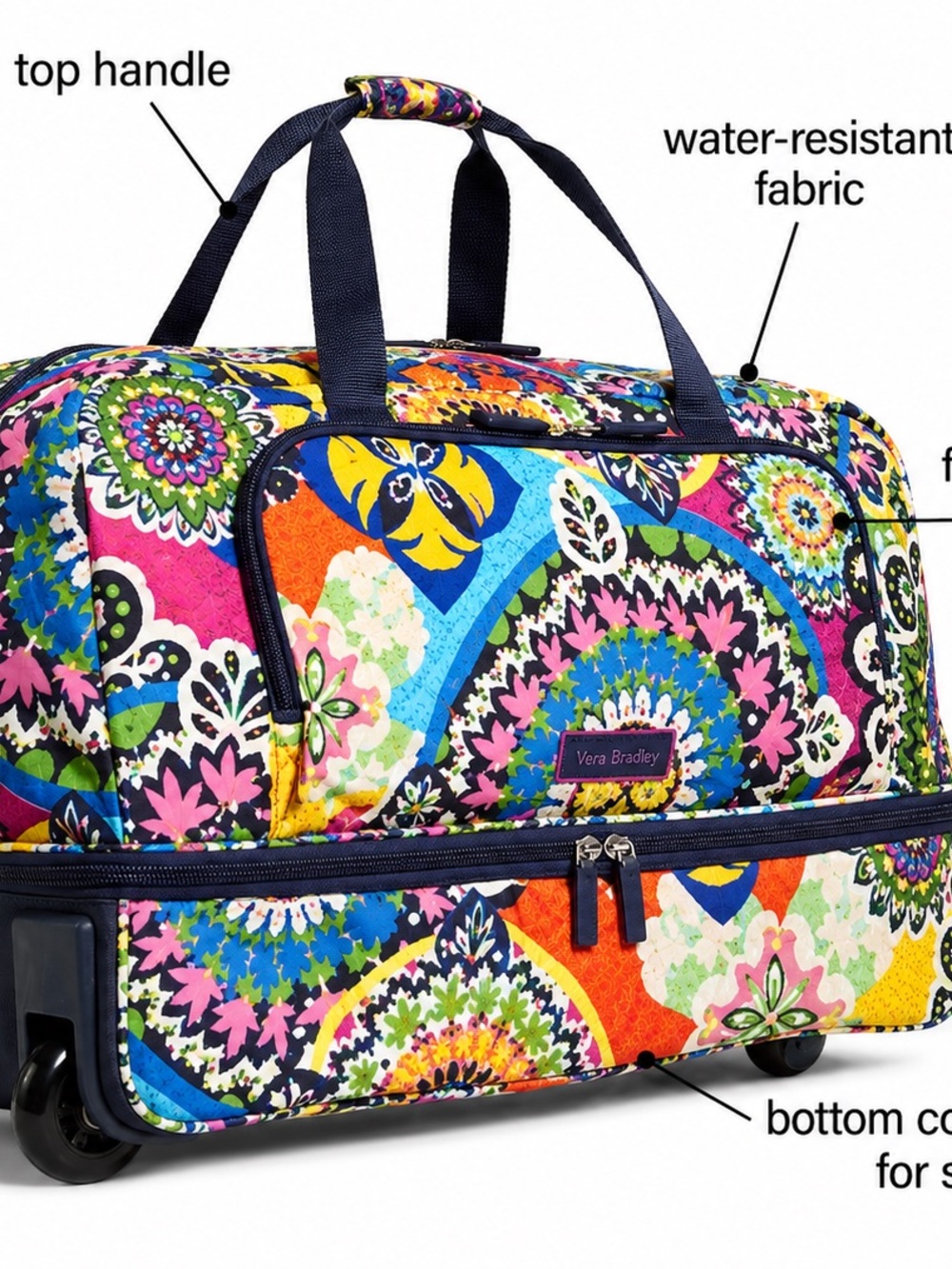 Vera Bradley Bright Multicolor Floral Rolling Travel Bag
